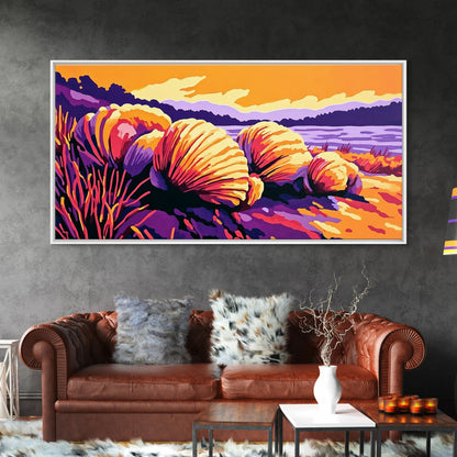 Coastal Shells, Ocean Decor, Beach Art, Vibrant Seascape, Framed Canvas Print, Nautical Home Decor, Living Room Wall Art, Gift Idea