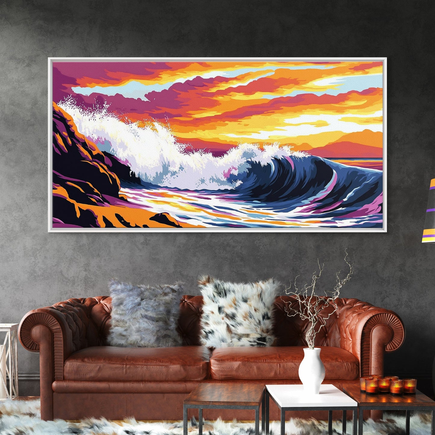 Crashing Wave, Sunset Surf, Nautical Wall Art, Framed Canvas Print, Coastal Decor, Ocean Lover Gift, Tropical Beach Art, Beach House Style