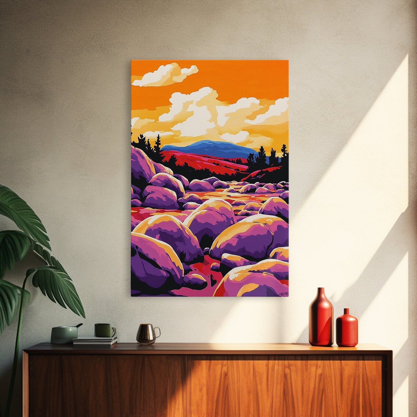 Sunset River, Nature Wall Art, Vibrant Landscape, Autumn Decor, Framed Canvas Print, Living Room Art, Bold Colors, Modern Art