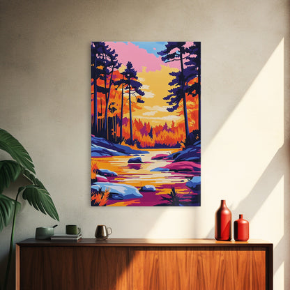 Autumn Forest, Golden Trees, Reflections On Water, Fall Landscape, Canvas Print, Cozy Home Decor, Warm Tones, Seasonal Wall Art