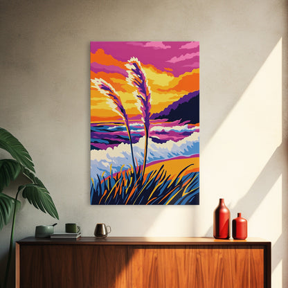 Coastal, Waves, Beach, Ocean, Framed Canvas Print, Vibrant Beach Art, Tropical Wall Decor, Living Room Art, Colorful Nautical Painting