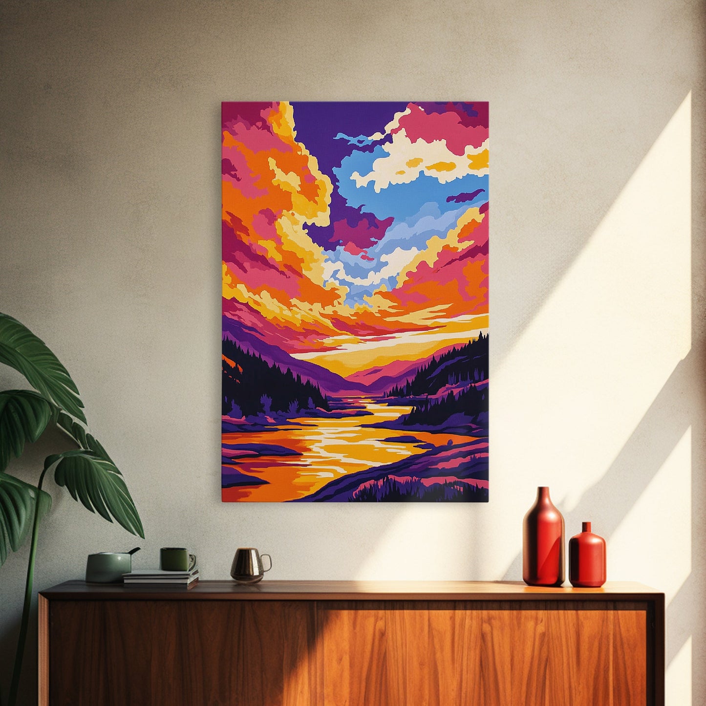 Alpine Reflection, Mountain Lake, Vibrant Wilderness, Canvas Print, Cabin Decor, Nature Painting, Sunset Colors, Adventure Art