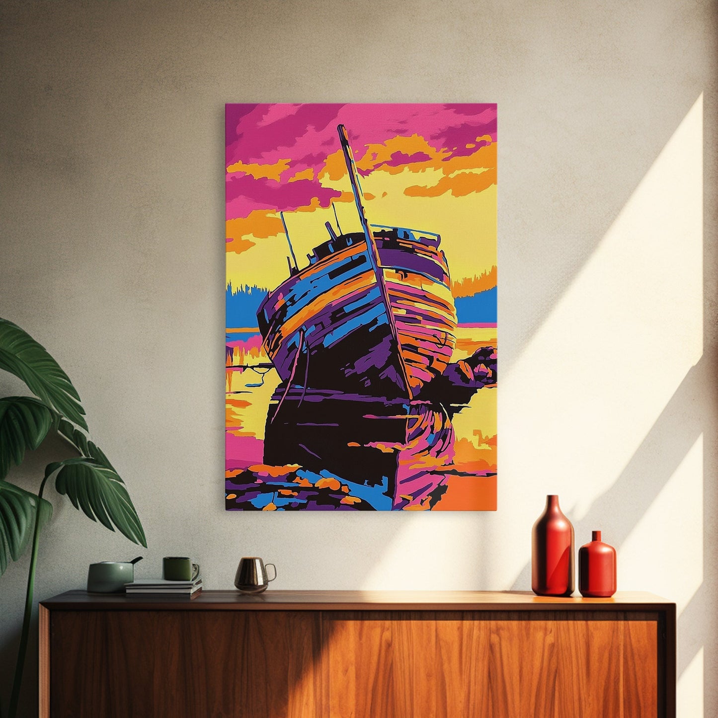 Shipwreck, Abandoned, Sunset, Canvas Print, Nautical Wall Art, Coastal Home Decor, Weathered Beauty, Beach House, Maritime Aesthetic