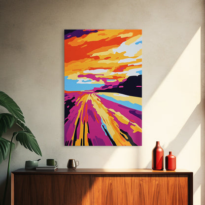 Desert Road, Sunset, Adventure, Canvas Print, Southwest Landscape, Travel Wall Art, Wanderlust Decor, Road Trip, Boho Home Style