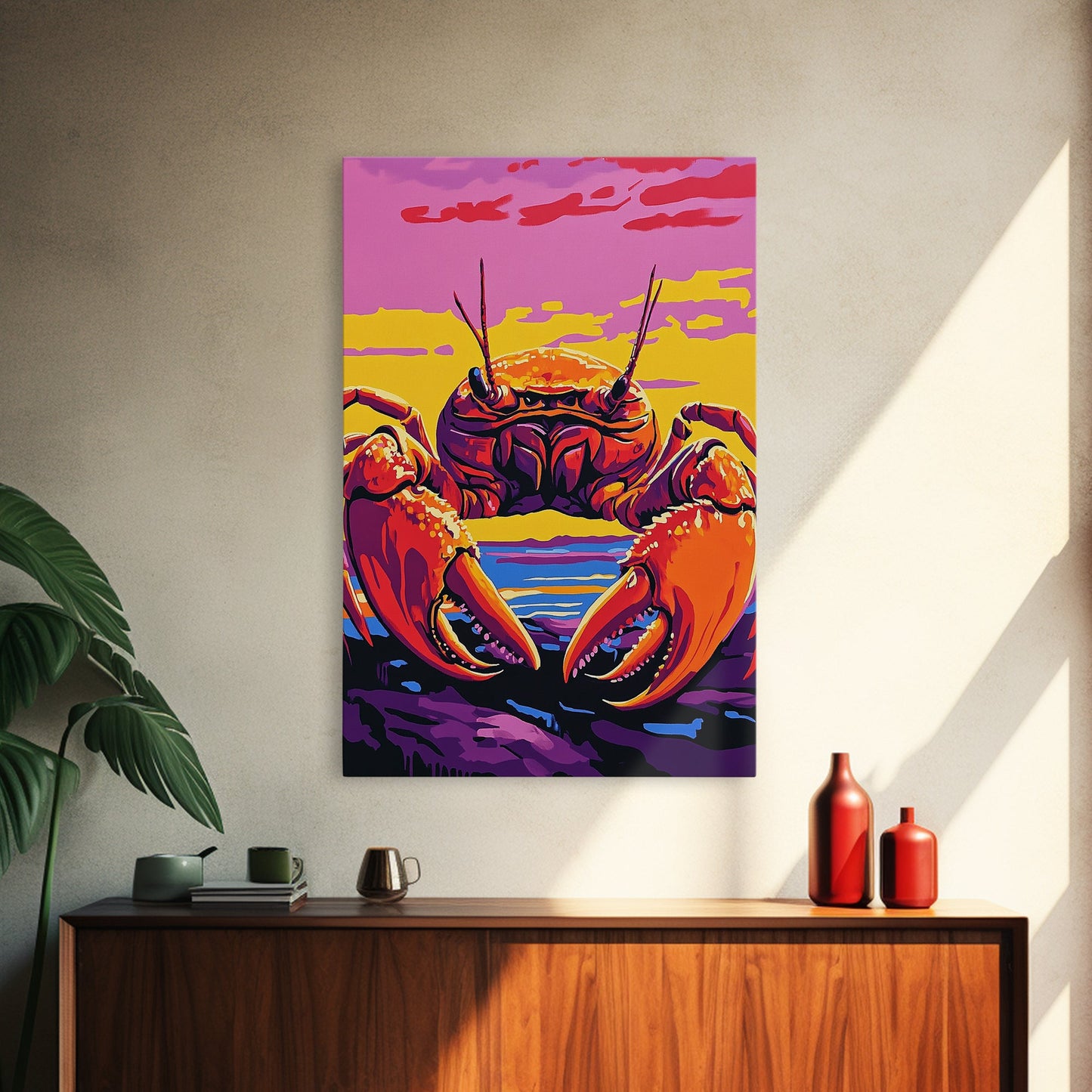 Crab Painting, Colorful Coastal Wall Art, Nautical Kitchen Canvas Print, Beach House Decor, Ocean Theme Wall Art, Vibrant Seafood Art