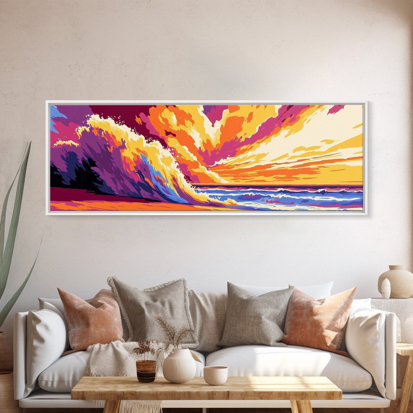 Ocean Wave, Beach Canvas Print, Vibrant Coastal Art, Tropical Wall Art, Framed Canvas Print, Surfing Decor, Colorful Seascape Painting