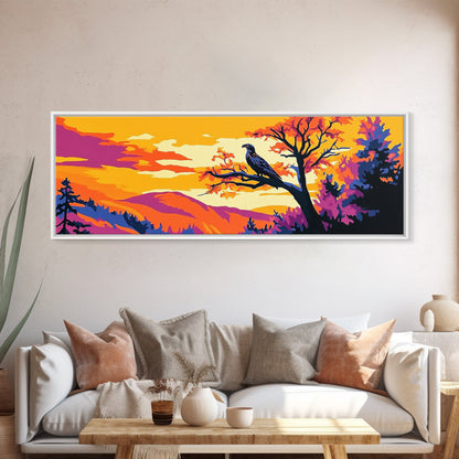 Majestic Eagle, Autumn Tree Wall Art, Wildlife Nature Print, Mountain Wall Decor, Framed Canvas Print, Living Room Art, Boho