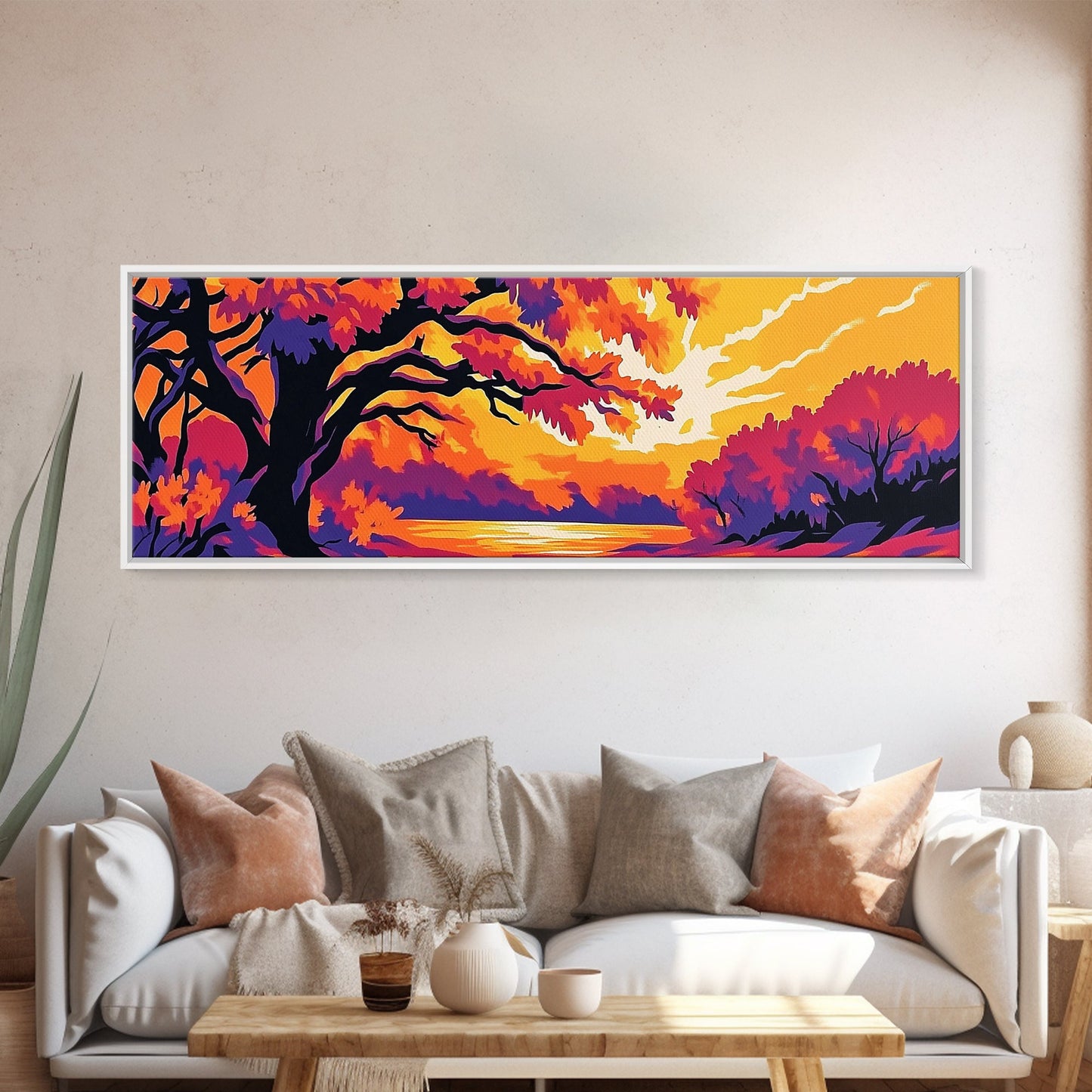 Autumn Tree, Sunset Landscape, Framed Canvas Print, Vibrant Wall Art, Fall Home Decor, Boho Art, Living Room Artwork, Nature Painting