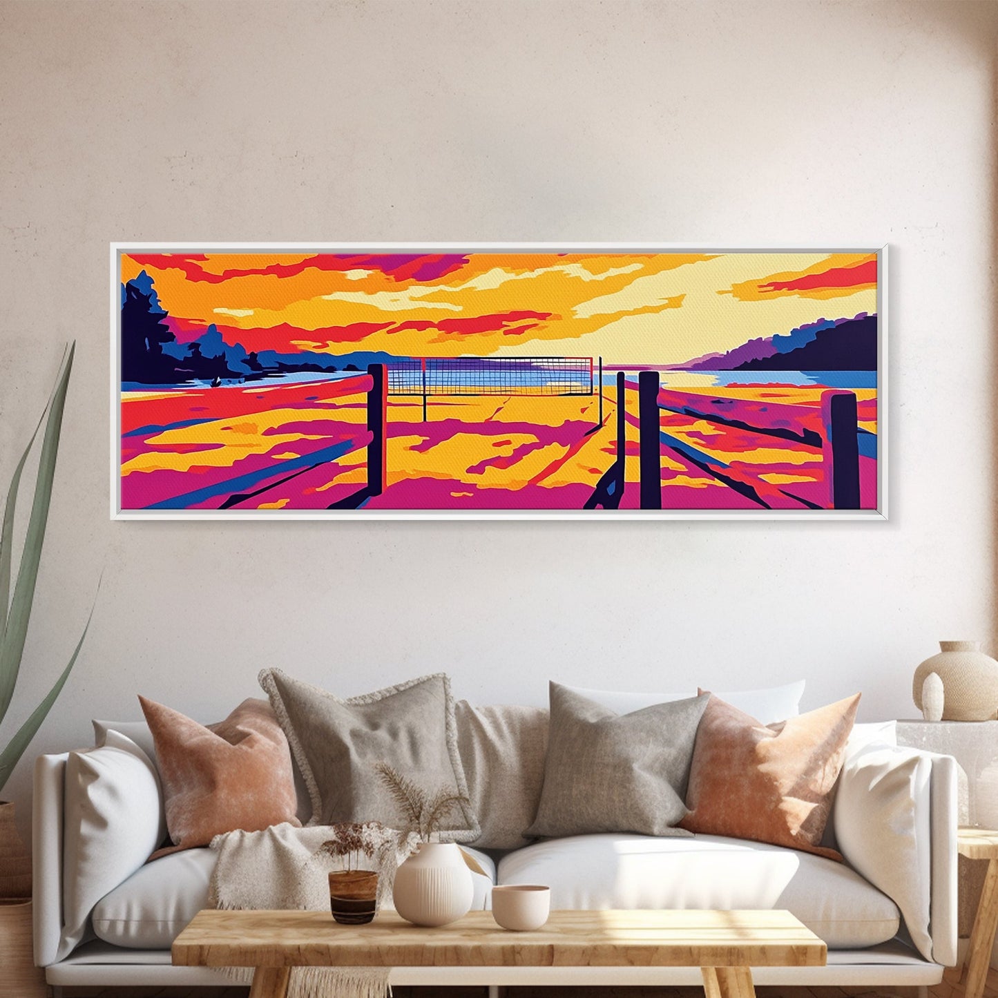 Beach Volleyball, Sunset Art, Tropical Wall Decor, Vibrant Home Design, Canvas Print, Living Room Wall Art, Summer Sports Poster