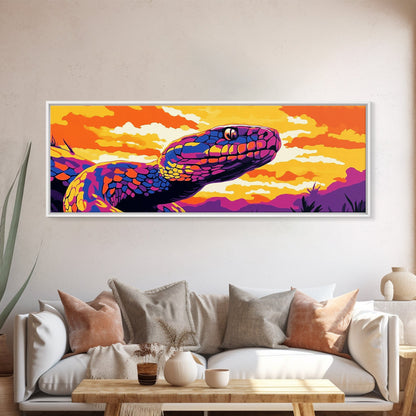 Vibrant Snake, Sunset Wildlife, Colorful Reptile, Nature Art, Framed Canvas Print, Boho Home Decor, Living Room Wall Art, Wildlife Gift
