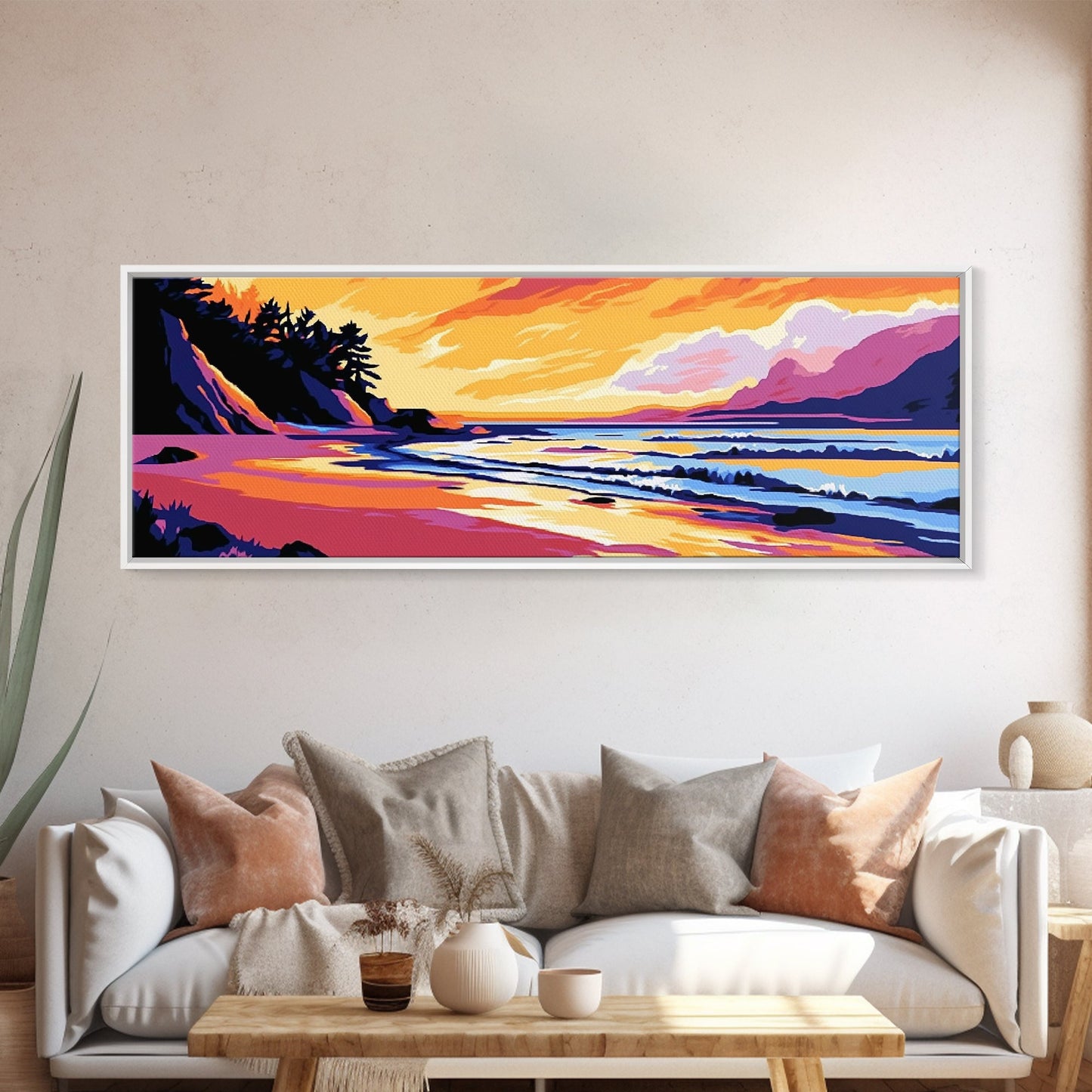 Ocean Waves, Beach Sunset, Coastal Serenity, Seaside Home Decor, Canvas Print, Relaxing Living Room Wall Art, Vibrant Nature Art