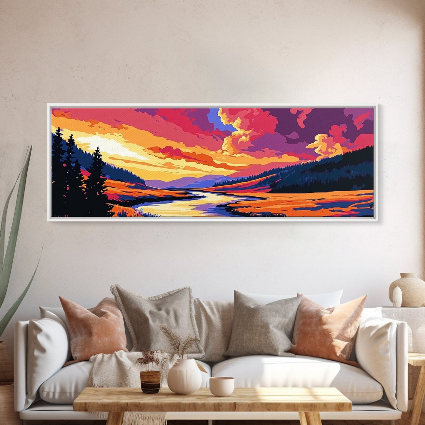 Coastal Rocks, Ocean Waves, Bold Sunset, Canvas Print, Beach House Wall Art, Nautical Decor, Vibrant Seascape, Summer Home Accent