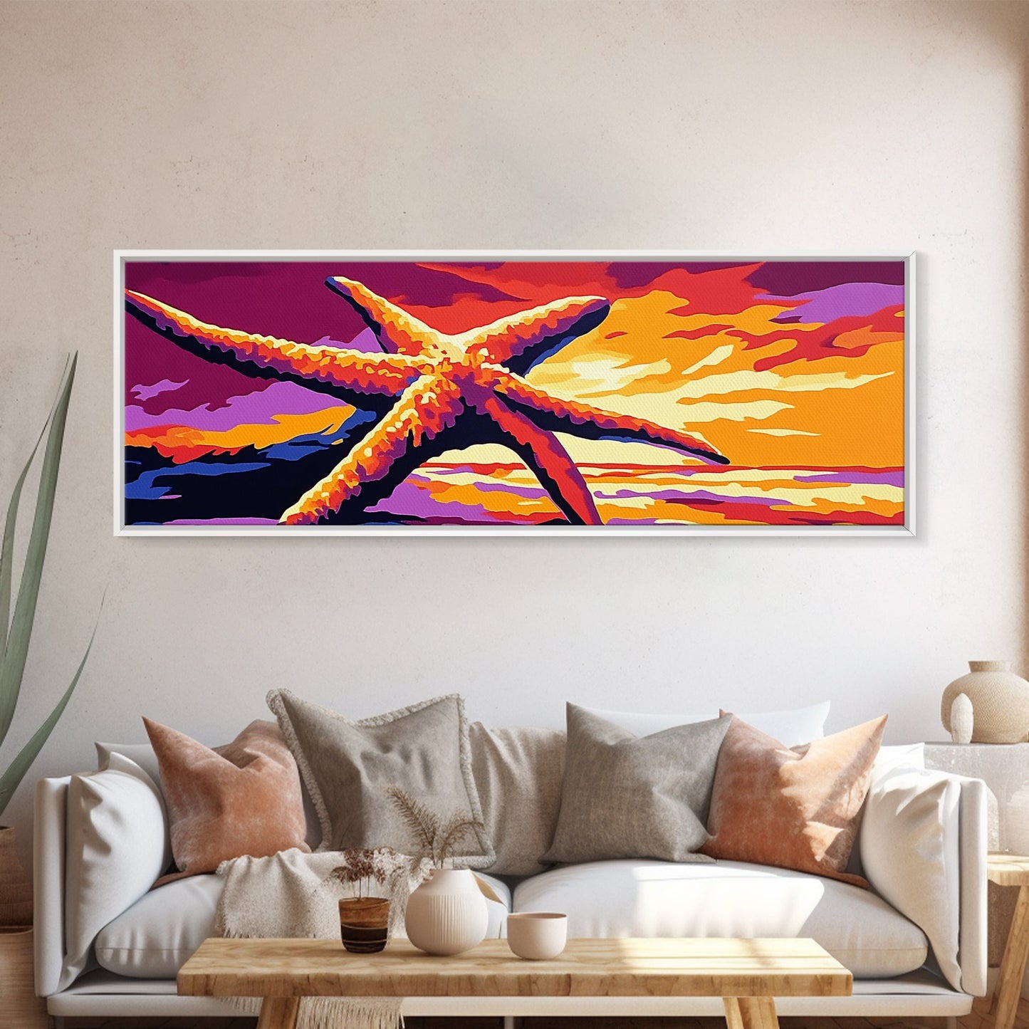 Starfish Sunset, Nautical Wall Art, Coastal Beach Decor, Ocean Scene, Canvas Print, Bold Colors, Seaside Living Room, Summer Vibes