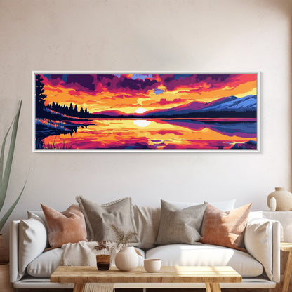 Bergspiegelung, Naturwandbild, Sonnenuntergang am See, Wildnis-Druck, Leinwanddruck, Rustikale Wohndekoration, Kunst fürs Wohnzimmer im Hüttenstil