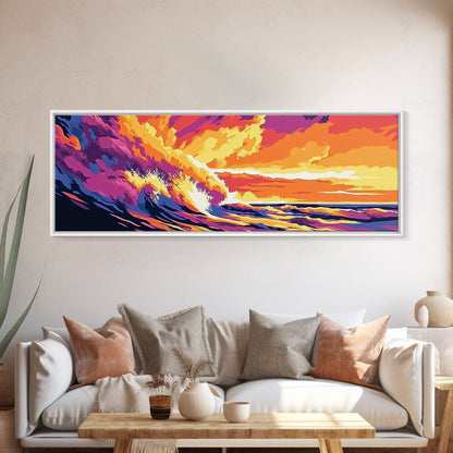 Fiery Wave, Ocean Surf Print, Beach Wall Art, Coastal Sunset, Canvas Print, Vibrant Seascape, Nautical Decor, Surfer Gift, Office Art