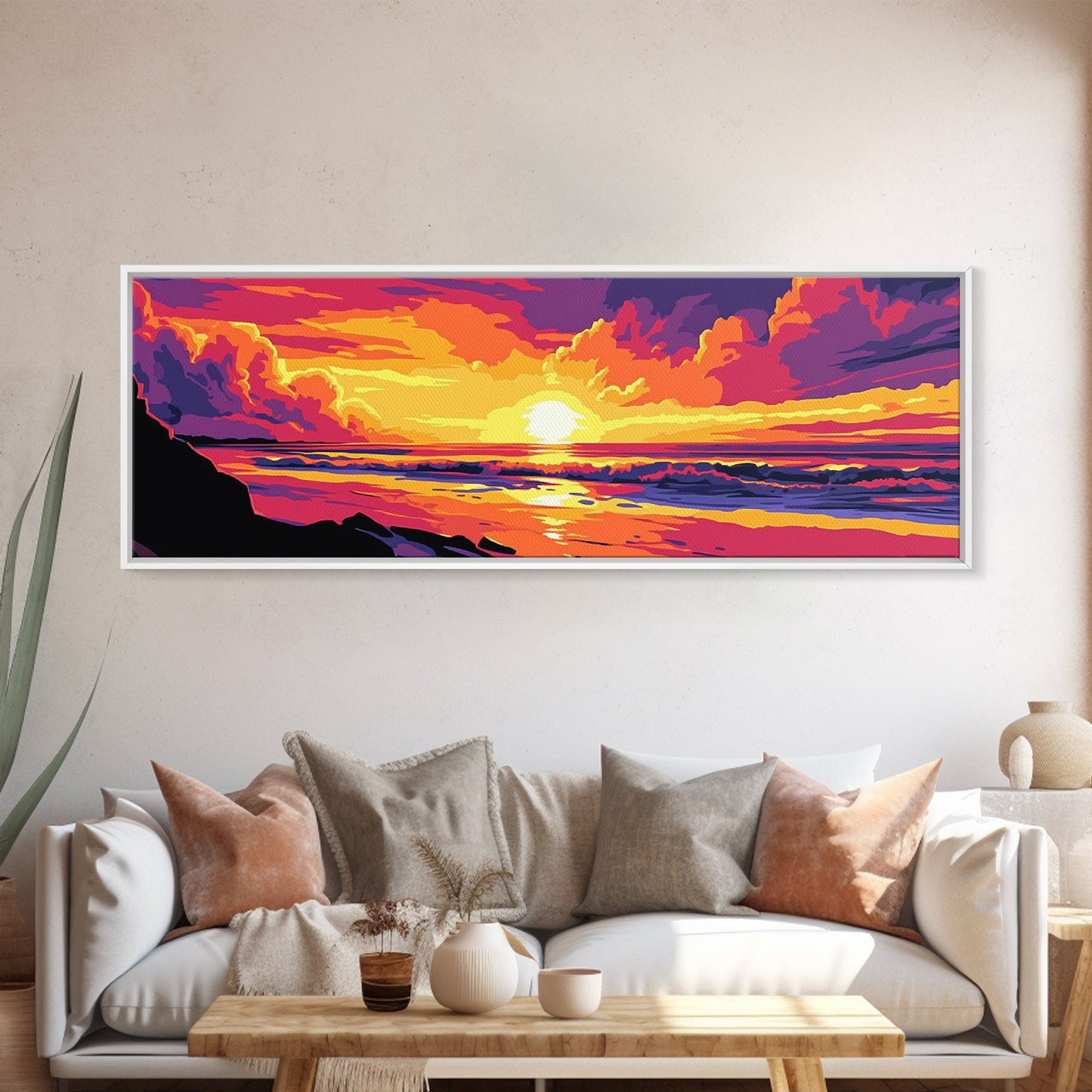 Beach Sunset, Tropical Wall Art, Coastal Landscape, Ocean View, Canvas Print, Bold Colors, Serene Living Room Decor, Summer Escape