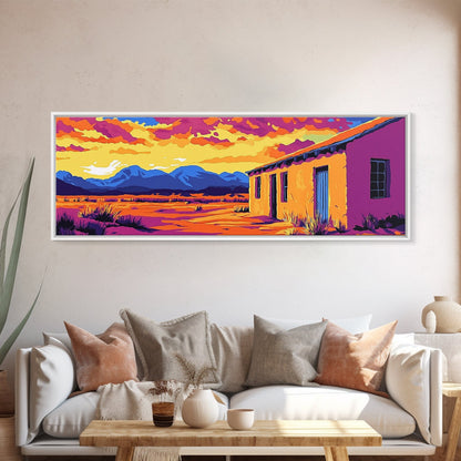 Desert House, Southwestern Art, Canvas Print, Rustic Wall Decor, Warm Tones, Vibrant Landscape, Boho Home Decor, Bedroom Wall Art