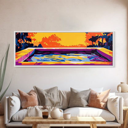 Modern Pool, Abstract Water, Canvas Print, Artistic Landscape, Sunset Glow, Vibrant Home Decor, Unique Wall Art, Office Decoration