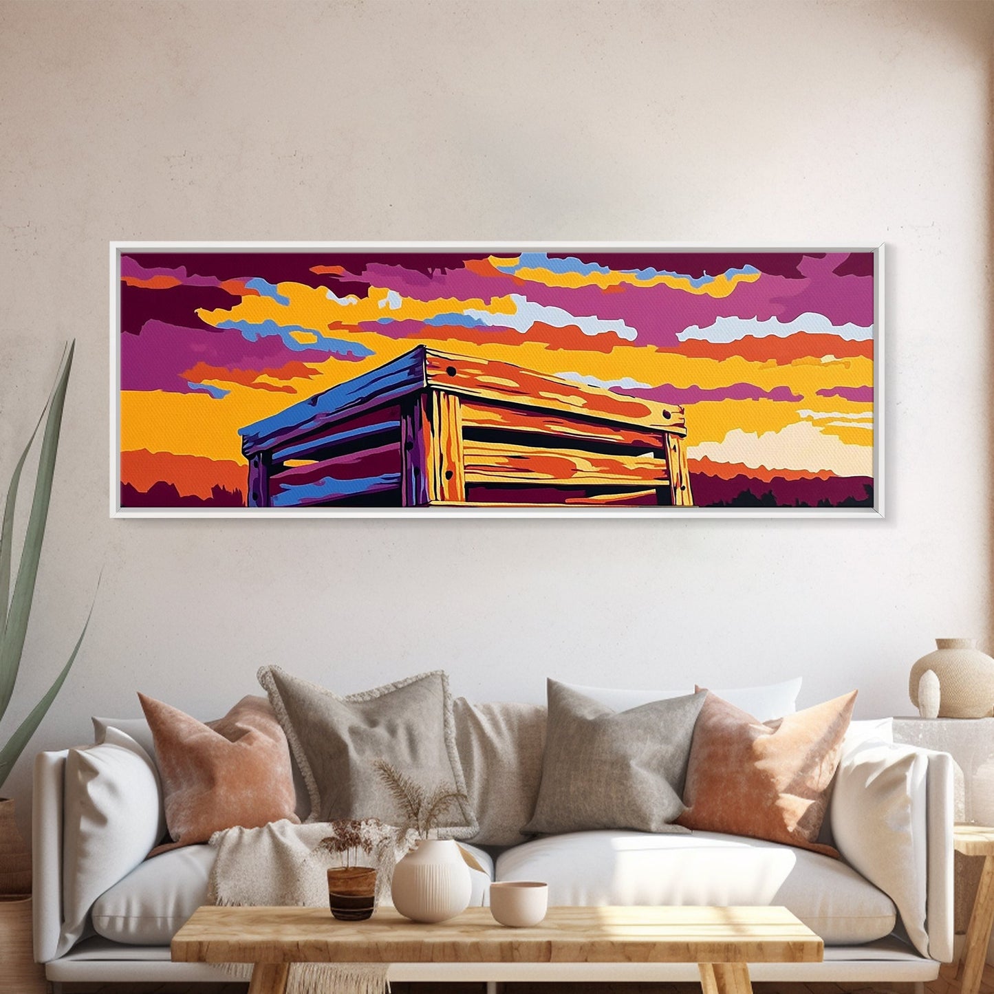 Wooden Box, Country Sunset, Canvas Print, Farmhouse Wall Art, Autumn Decor, Rustic Landscape Art, Warm Tones, Nature Wall Art