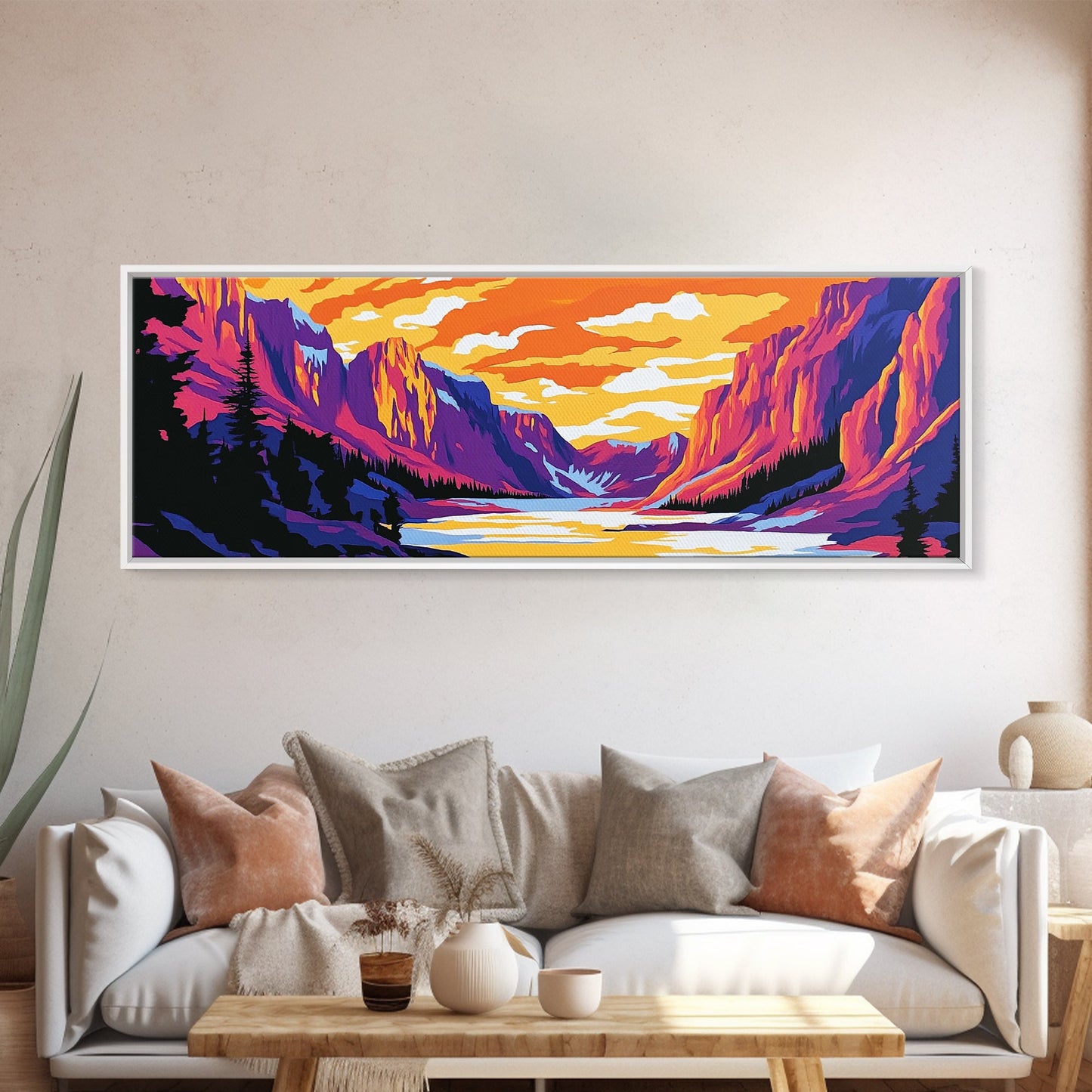 Mountain, Valley, Sunset, Framed Canvas Print, Bold Landscape Art, Nature Scene, Cabin Decor, Warm Tones, Rustic Wall Art, Adventure Art