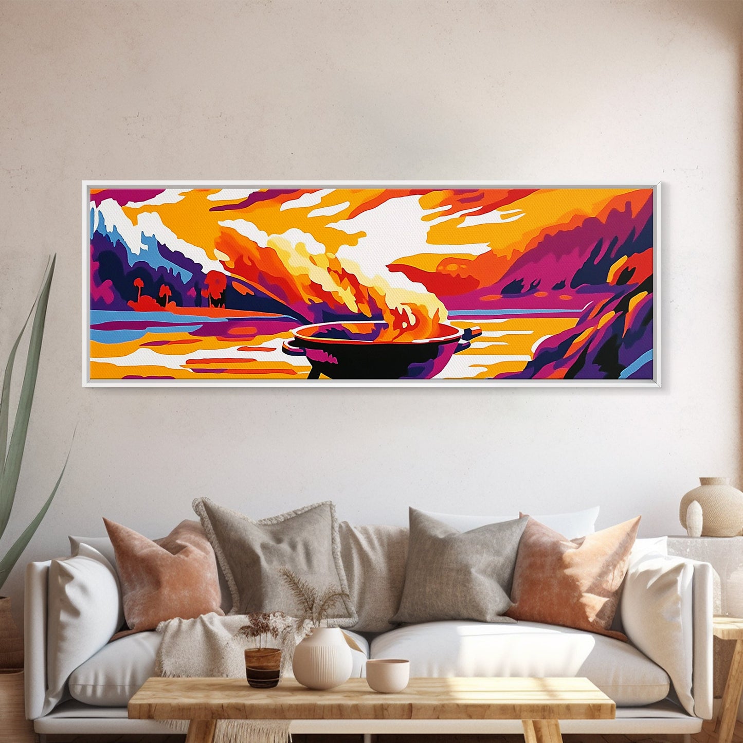 Campfire, Mountain Sunset, Wilderness Art, Canvas Print, Outdoor Enthusiast Gift, Rustic Decor, Living Room Wall Art, Warm Tones