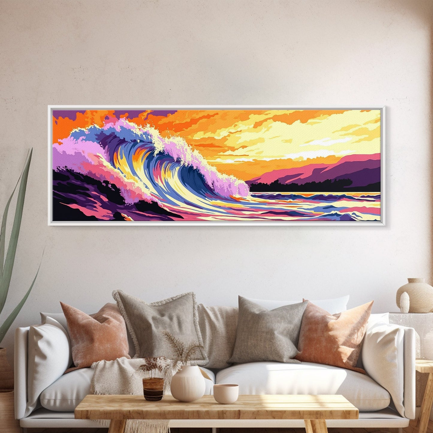 Ocean Wave Art, Beach Sunset Wall Art, Coastal Decor, Surfer Aesthetic, Vibrant Seascape, Large Wall Art, Living Room Art, Canvas Print