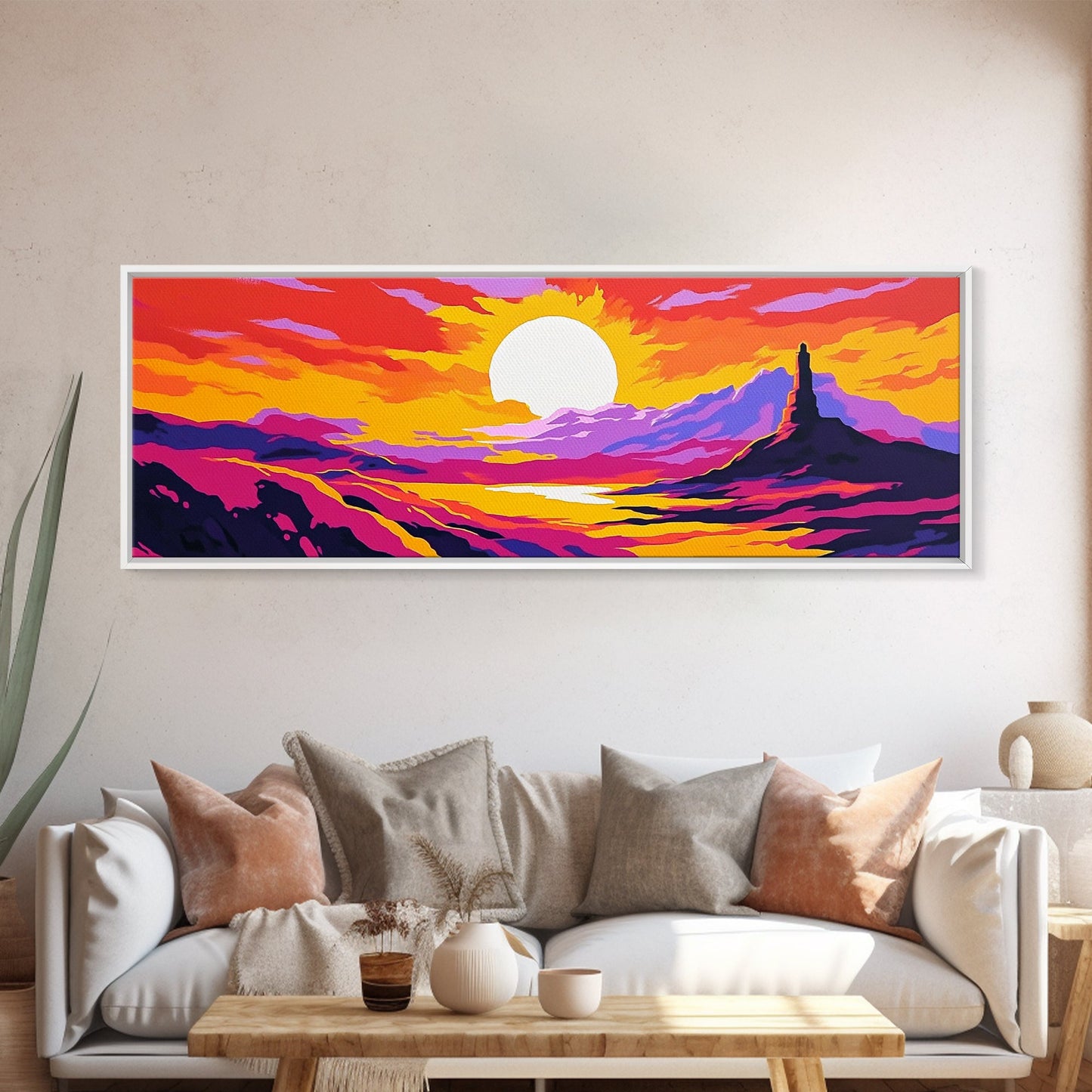 Desert Sunset Art, Western Landscape, Vibrant Canyon Painting, Bold Colorful Scenery, Rustic Wall Decor, Warm Southwest Vibes, Canvas Print