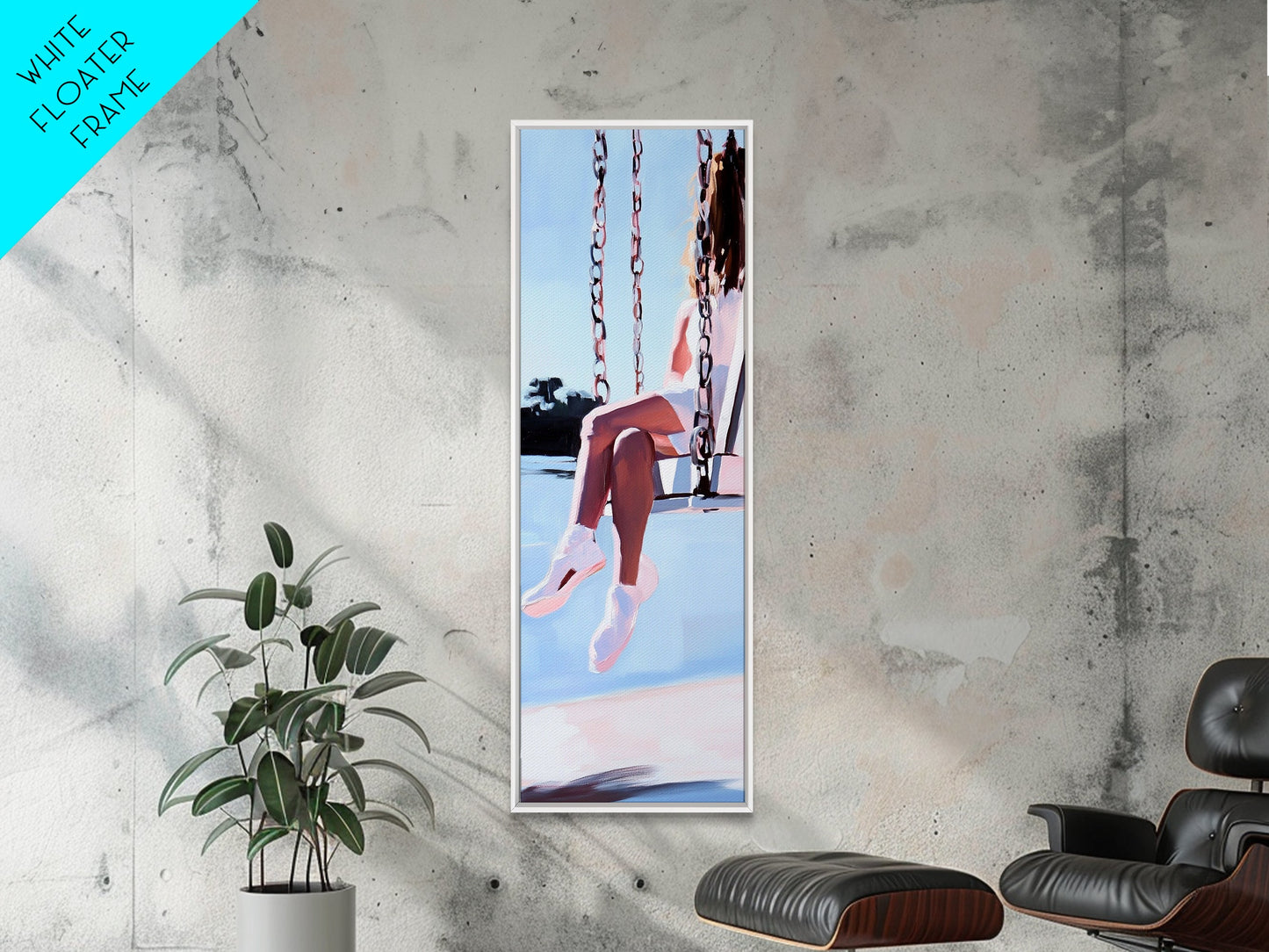Girl on Swing, Soft Pastel Art, Minimalist Decor, Canvas Print, Whimsical Wall Art, Bedroom Aesthetic, Contemporary Art, Dreamy Home