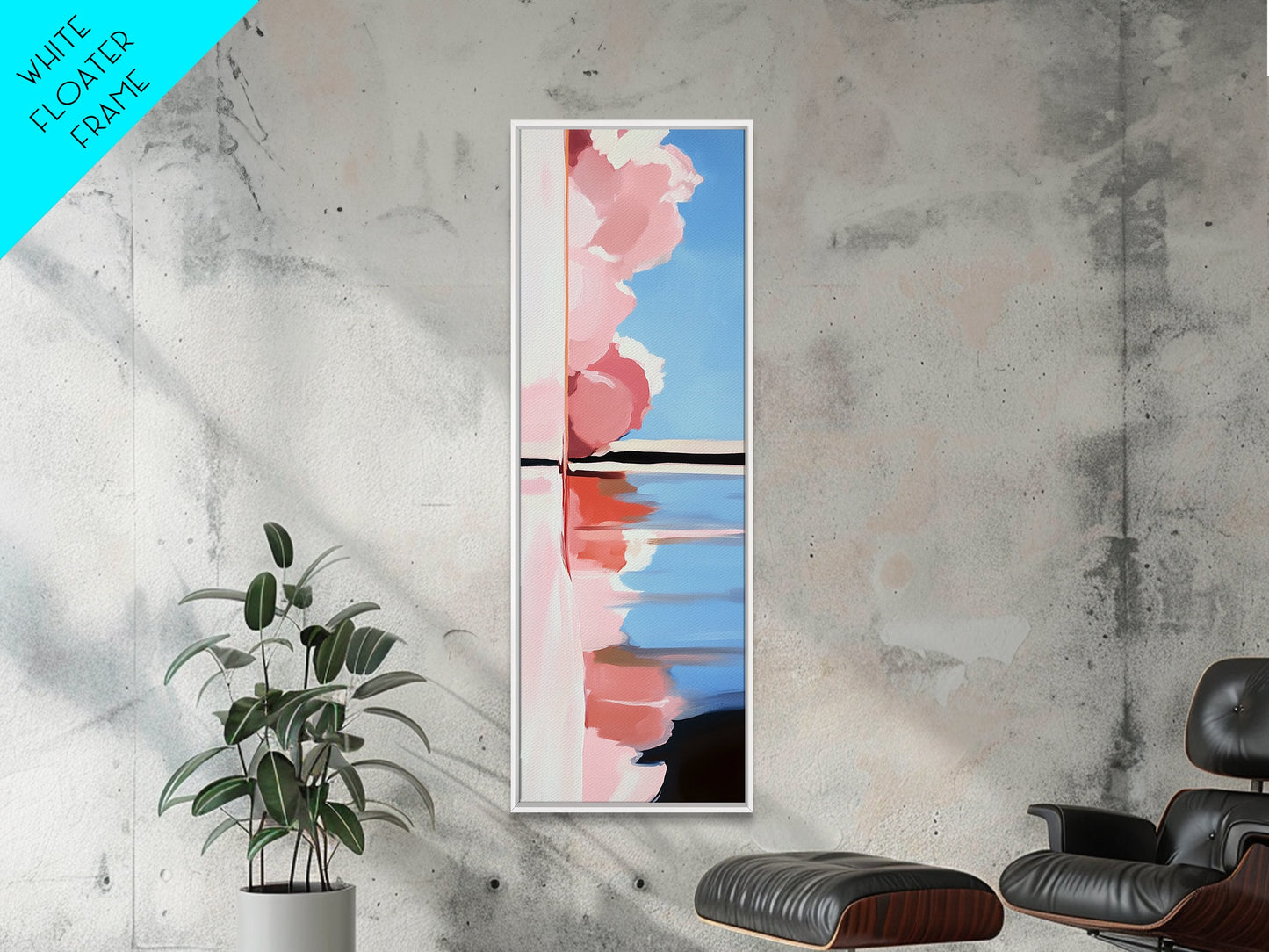 Pink Clouds, Water Reflection, Abstract Horizon, Framed Canvas Print, Modern Art, Living Room Decor, Minimalist Aesthetic, Pastel Print