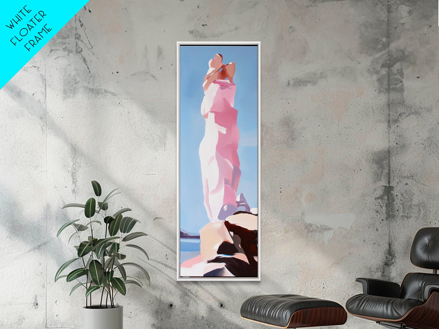 Surreale Felsformation, abstrakte Naturkunst, verträumtes Landschaftsgemälde, minimalistischer blauer Himmel, Wandbild fürs Büro, Leinwanddruck