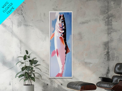 Trout Fish Art, Rustic Fishing Decor, Nature Wildlife Painting, Modern Minimalist Blue, Cabin Lodge Wall Art, Canvas Print