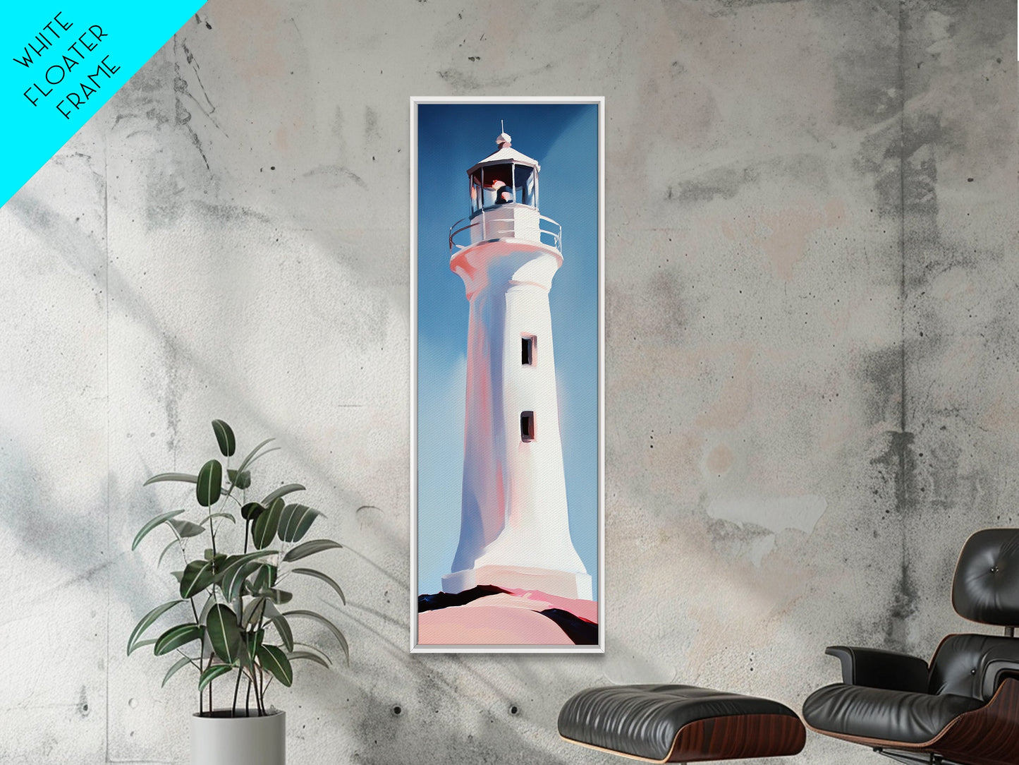 Lighthouse, Coastal Art, Nautical, Beach House Decor, Ocean Wall Art, Minimalist Seascape, Blue Wall Art, Framed Canvas Print