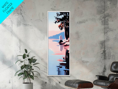 Seeufer-Ruhe, Stimmungsvolle Natur, Gerahmter Leinwanddruck, Moderne Wandkunst, Blau-Rosa-Gemälde, Wohnzimmer-Wandkunst