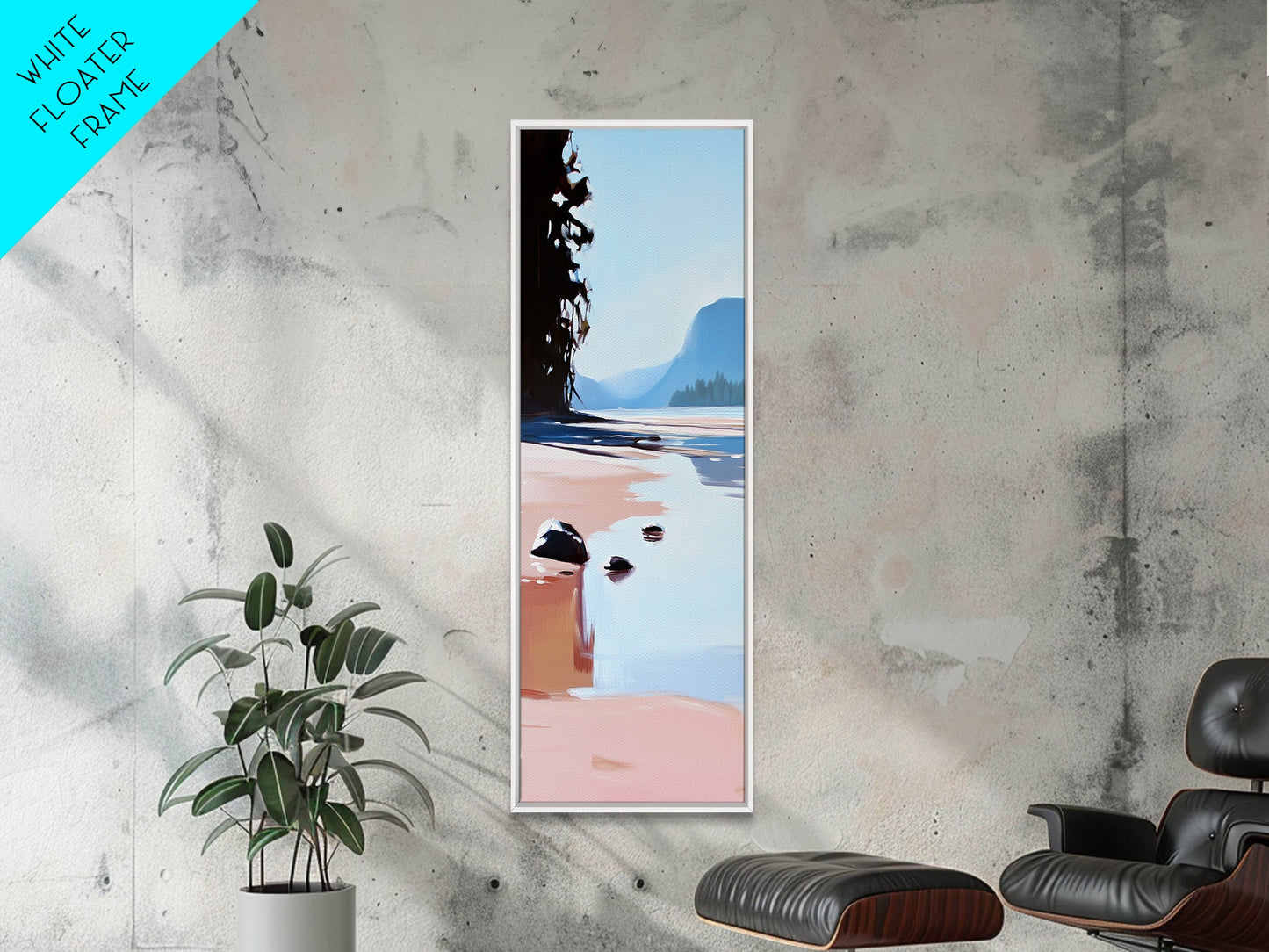 Serene Beach, Minimalist Landscape, Abstract Nature, Framed Canvas Print, Coastal Wall Art, Soft Blue and Pink, Living Room Wall Art