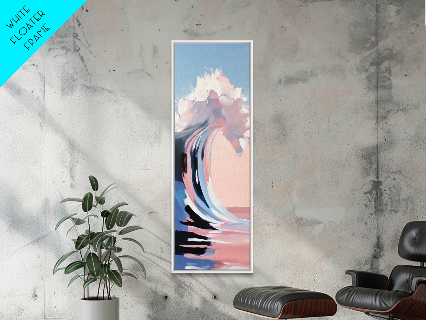 Pink Wave, Ocean Motion, Abstract Surf, Framed Canvas Print, Coastal Wall Art, Living Room Wall Art, Minimalist Aesthetic, Beach Vibes