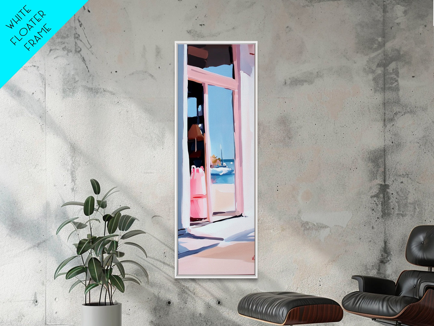 Ocean View, Beach Window, Coastal Reflection, Framed Canvas Print, Dreamy Seaside Scene, Living Room Wall Art, Minimalist Beach House