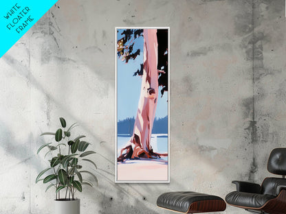 Tree Trunk, Nature Art, Minimalist Landscape, Rustic Decor, Living Room, Earthy Tones, Tranquil Scenery, Framed Canvas Print