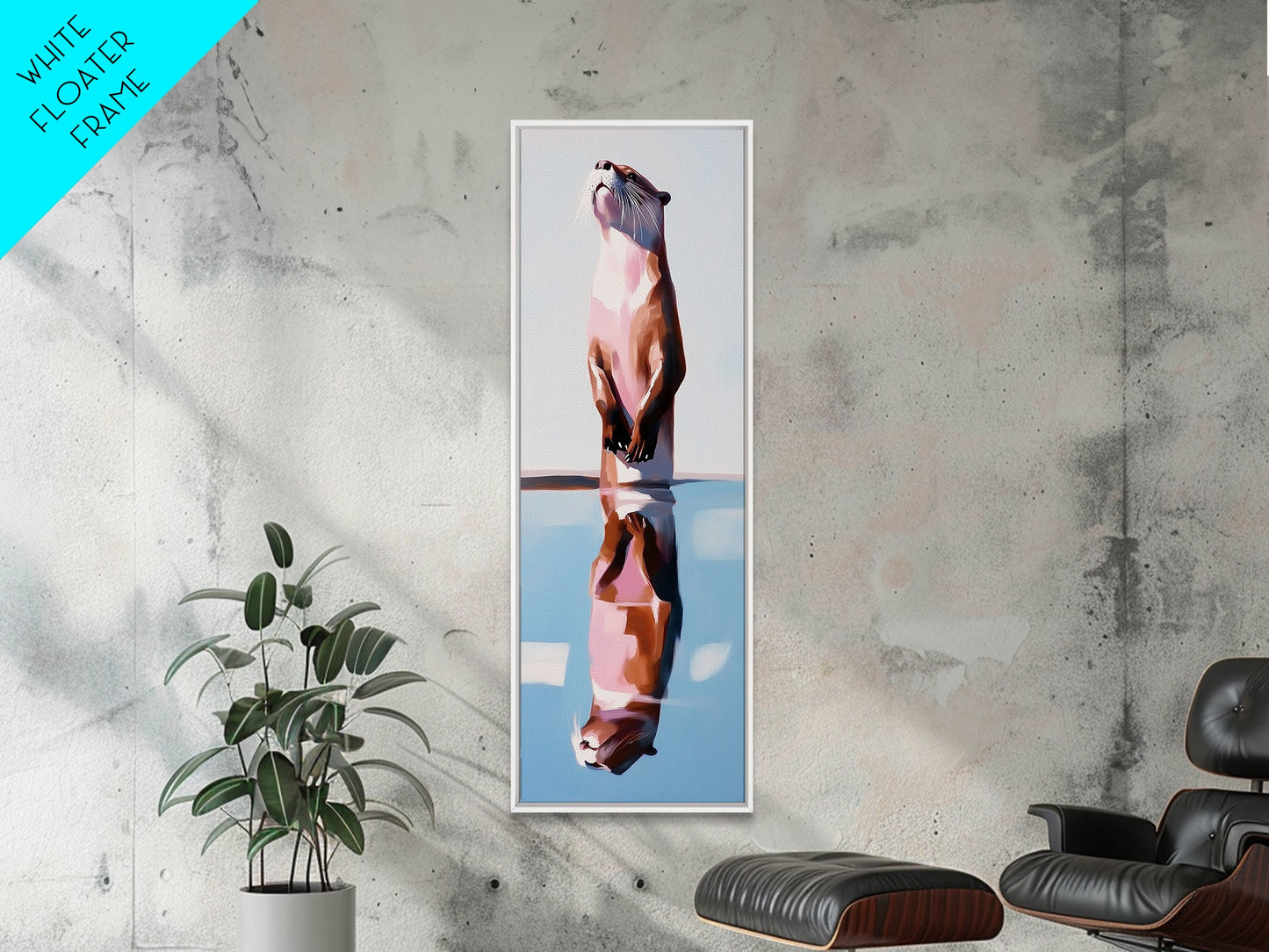 Otter Reflection, Wildlife Art, Nature Photography, Cute Animal, Minimalist Art, Boho Style, Unique Gift, Canvas Print