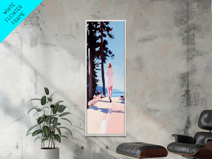 Walking Alone, Pink Dress, Scenic Art, Framed Canvas Print, Minimalist Wall Art, Nature Painting, Bedroom Decor, Boho Art, Gift