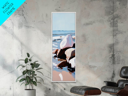 Ocean Rocks, Serene Shore, Tranquil View, Framed Canvas Print, Coastal Wall Art, Minimalist Painting, Bathroom Decor, Zen Art, Gift