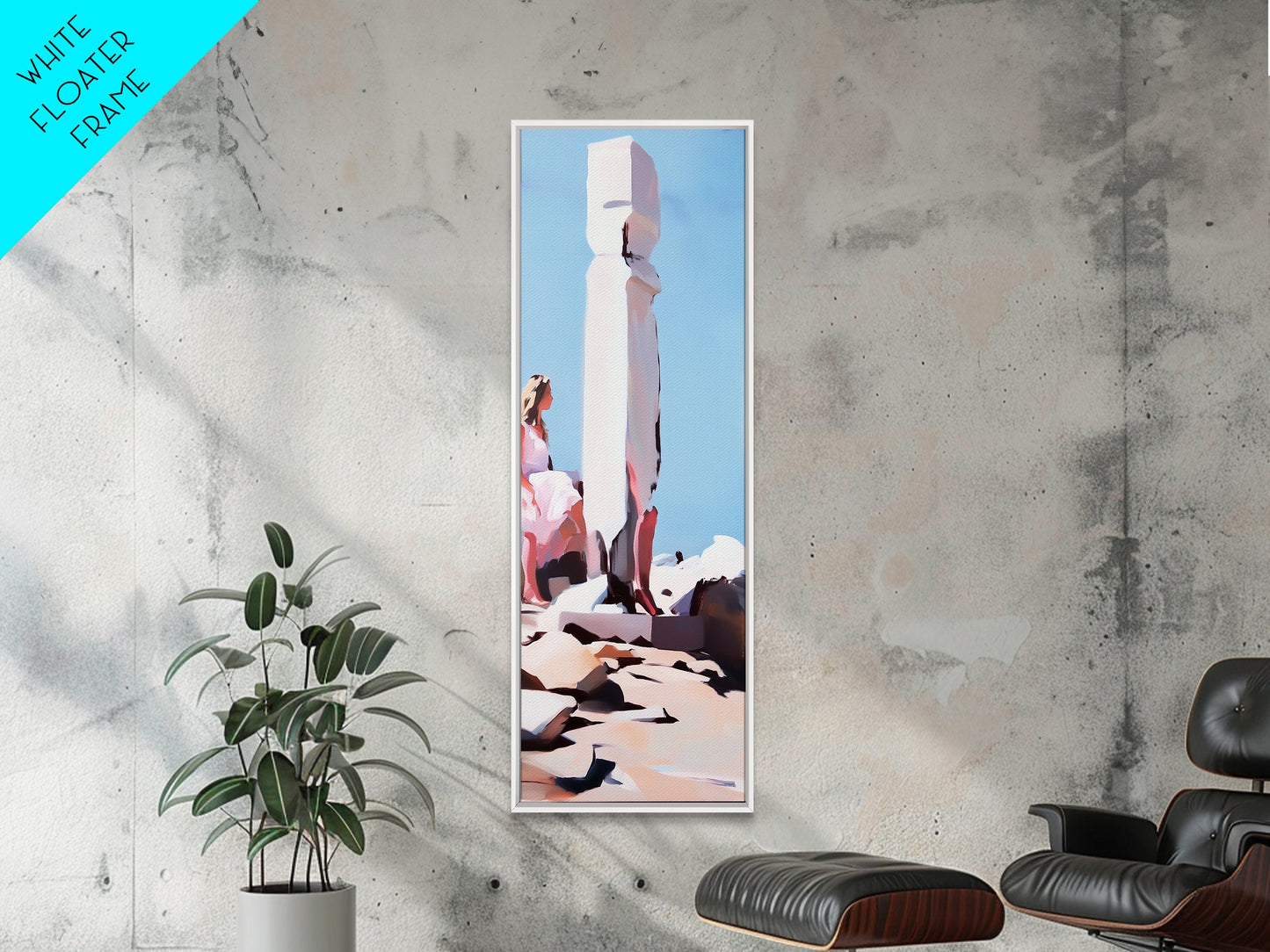 Stone Sculpture, Abstract Figure, Modern Minimalist Art, Desert Vibes, Contemporary Landscape, Earthy Tones, Framed Canvas Print