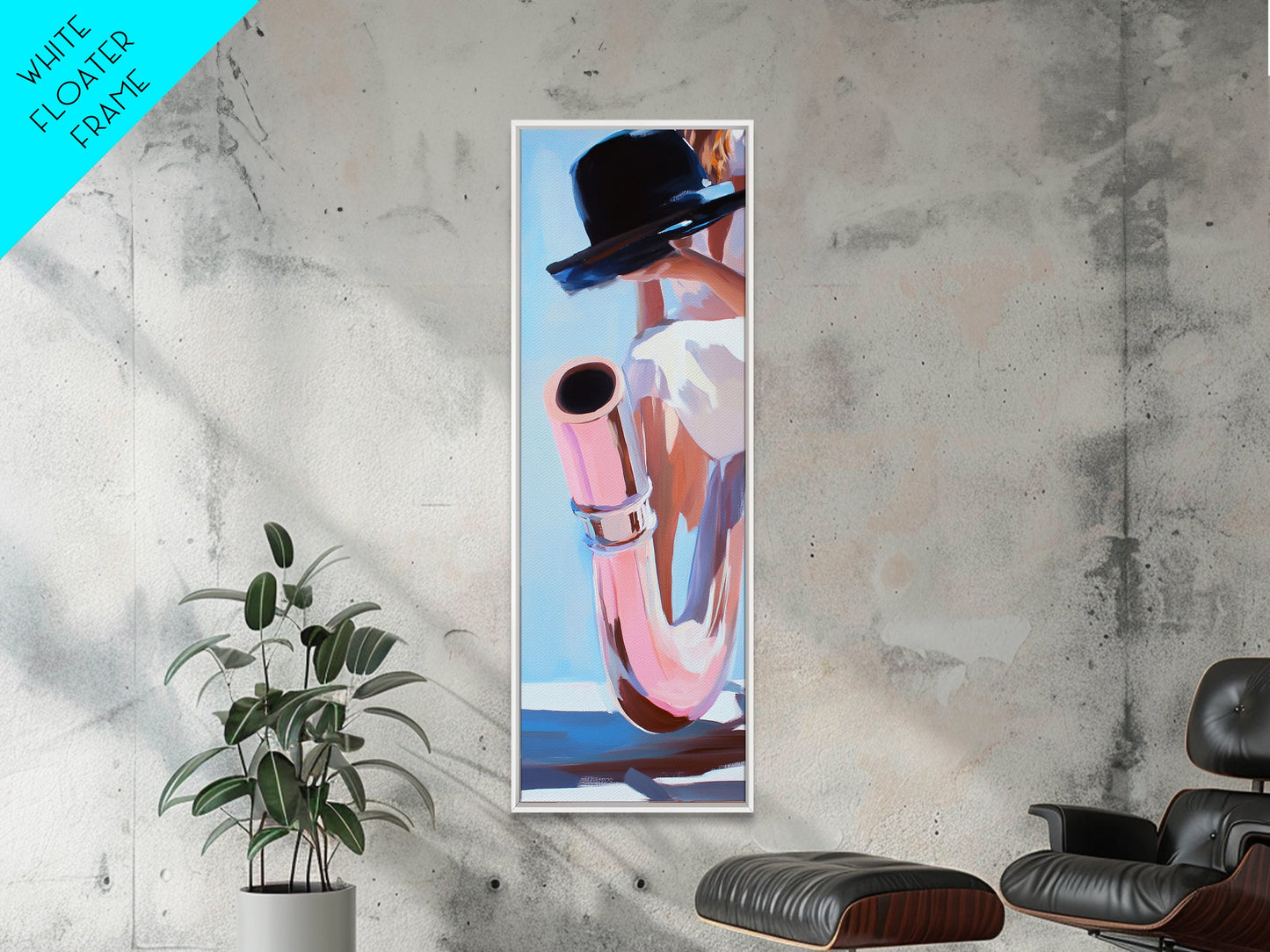 Saxophone, Jazz Music, Artistic Musician Art, Modern Wall Decor, Chic Abstract Painting, Music Room Accent, Framed Canvas Print