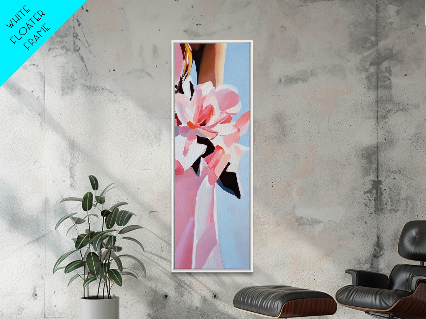 Pink Flowers, Floral Elegance, Feminine Botanical Art, Chic Wall Decor, Romantic Aesthetic, Modern Bloom Painting, Framed Canvas Print
