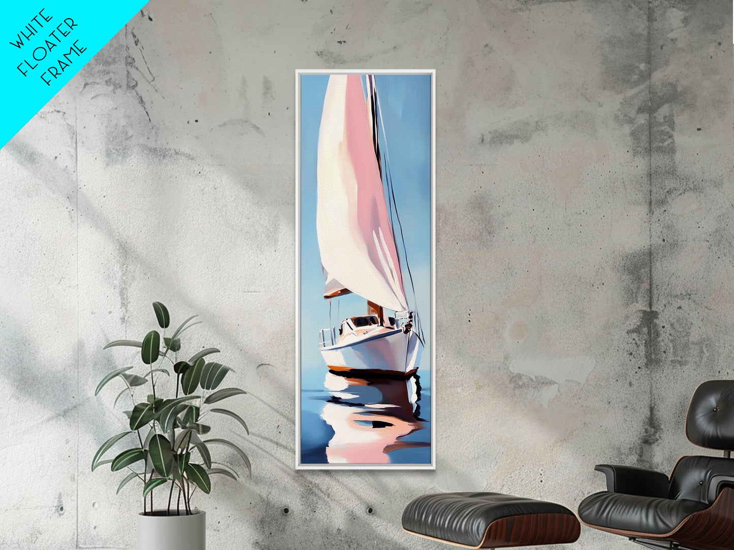 Sailboat Reflection, Nautical Painting, Coastal Wall Art, Canvas Print, Ocean Lover Gift, Modern Seascape, Beach House Decor