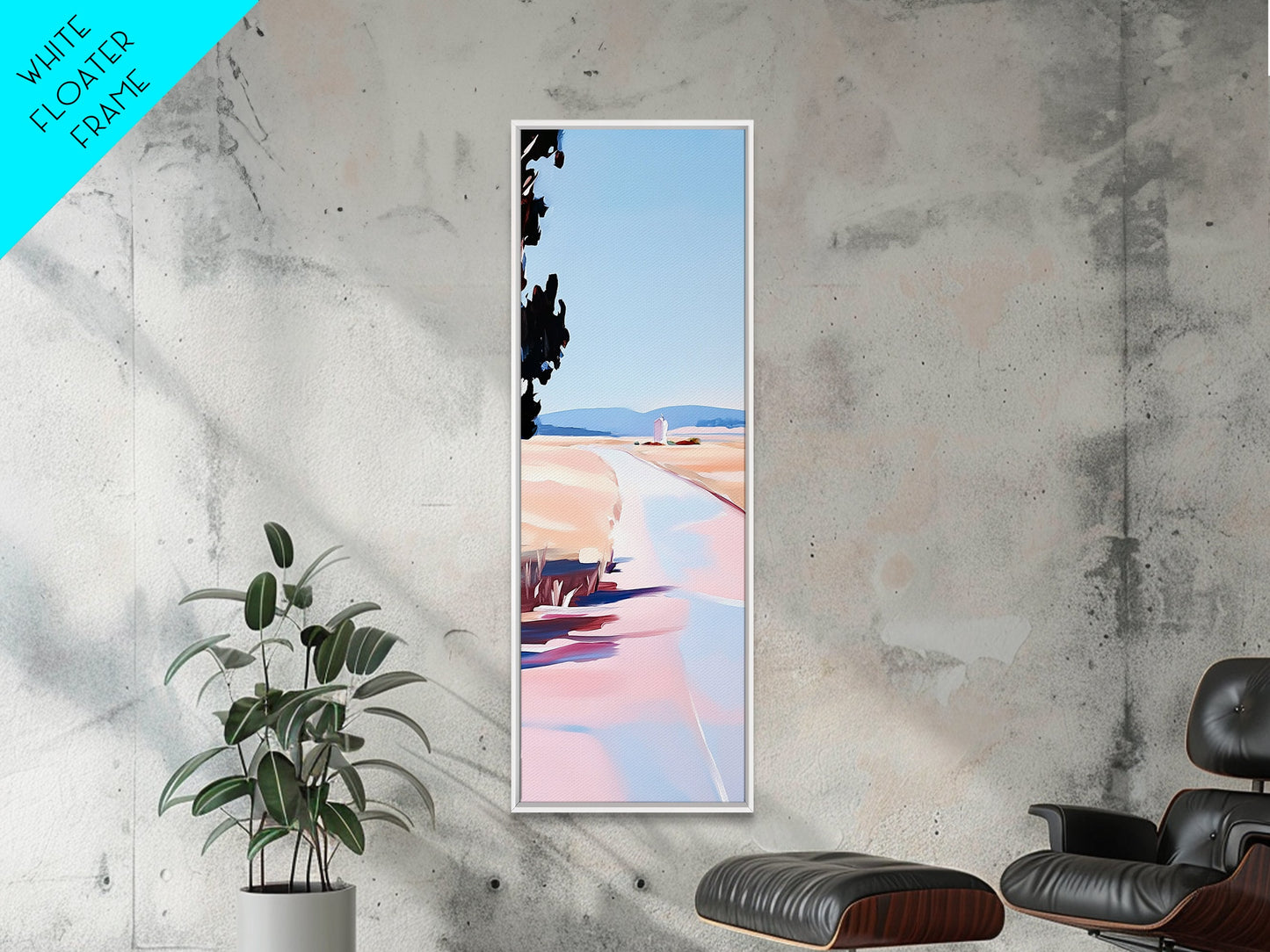 Country Road, Pastel Landscape Art, Rustic Farmhouse Wall Decor, Minimalist Painting, Serene Nature Scene, Living Room Framed Canvas Print