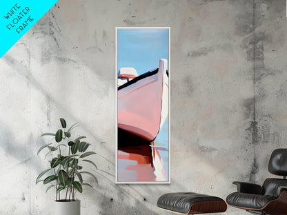 Nautical Escape, Coastal Boat Painting, Soft Pastel Seascape, Beach House Wall Decor, Minimalist Art, Living Room Framed Canvas Print