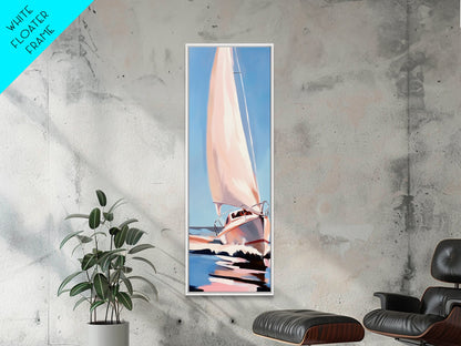 Segeltraum, Nautische Abenteuerkunst, Sanfte Pastell-Meereslandschaft, Elegante Küstendekoration, Minimalistische Meeresszene, Gerahmter Leinwanddruck