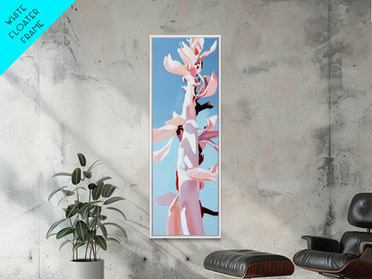 Pink Bloom, Floral Wall Art, Botanical Print, Framed Canvas Print, Modern Aesthetic, Minimalist Decor, Bedroom Art, Boho Artwork