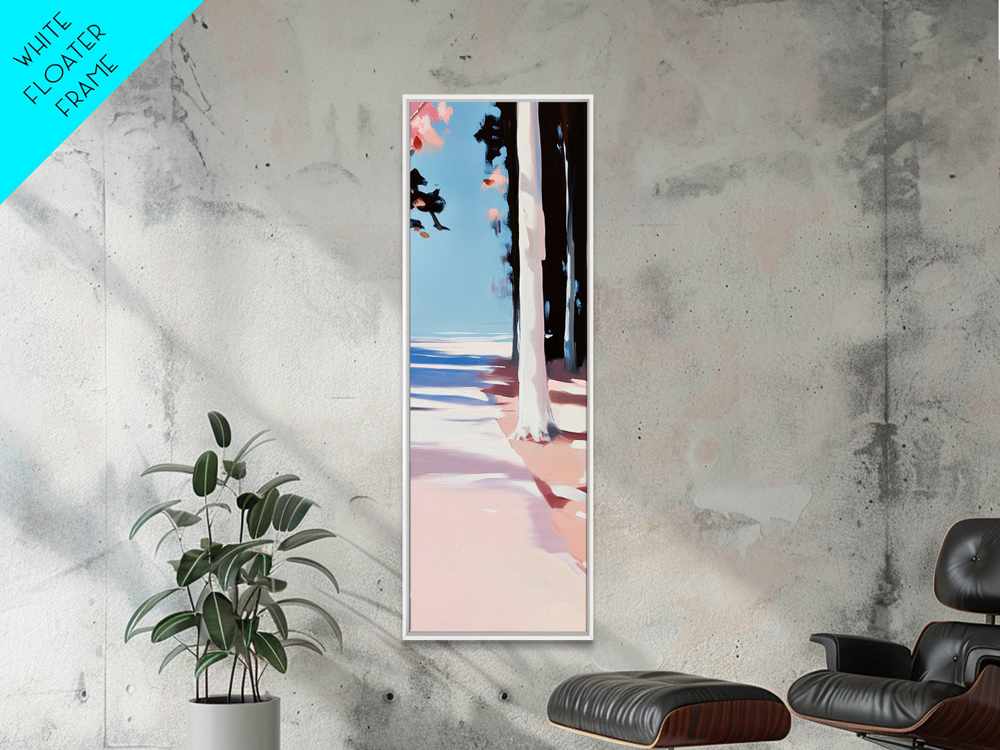 Sunlit Forest, Tree Shadows, Nature Wall Art, Framed Canvas Print, Rustic Aesthetic, Cozy Decor, Cabin Artwork, Minimalist Design