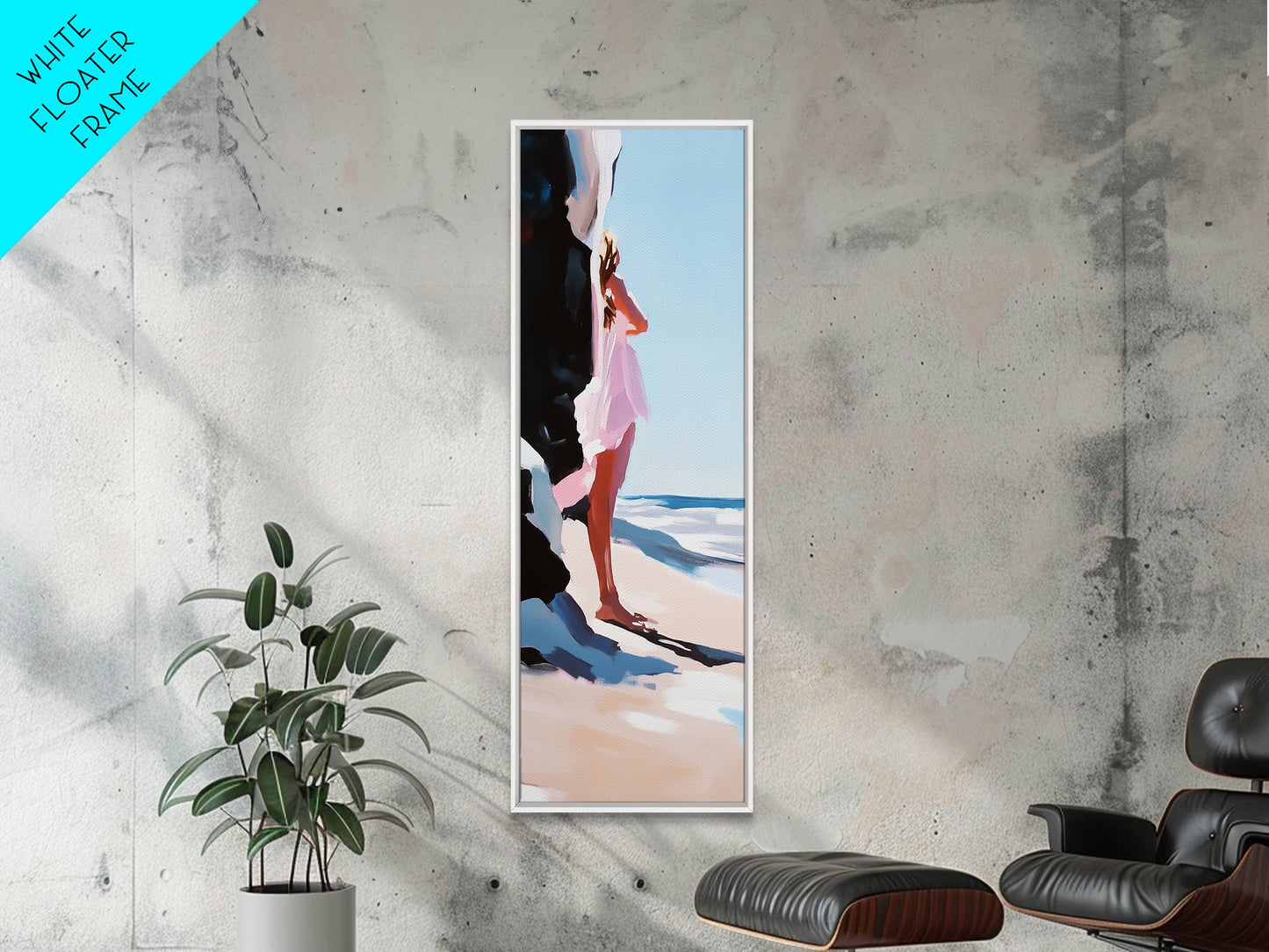 Serene Woman, Beach Reflection, Feminine Art, Framed Canvas Print, Coastal Aesthetic, Boho Minimalist, Bedroom Decor, Neutral Palette